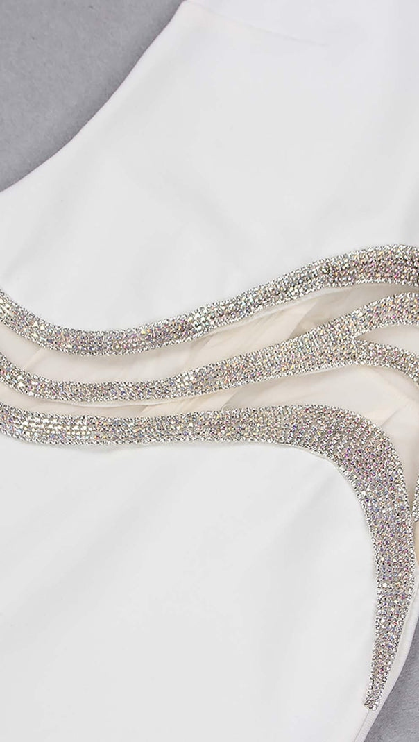 AIIZIE CUTOUT CRYSTALS HIGH-LOW DRESS IN WHITE - product image