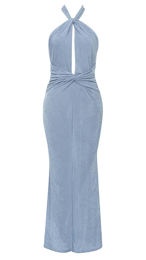 AIIZIE CUTOUT HALTER MIDI DRESS IN MISTY SKY - product image