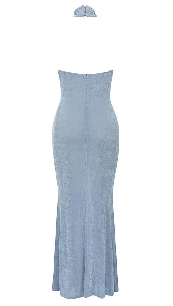 AIIZIE CUTOUT HALTER MIDI DRESS IN MISTY SKY - product image