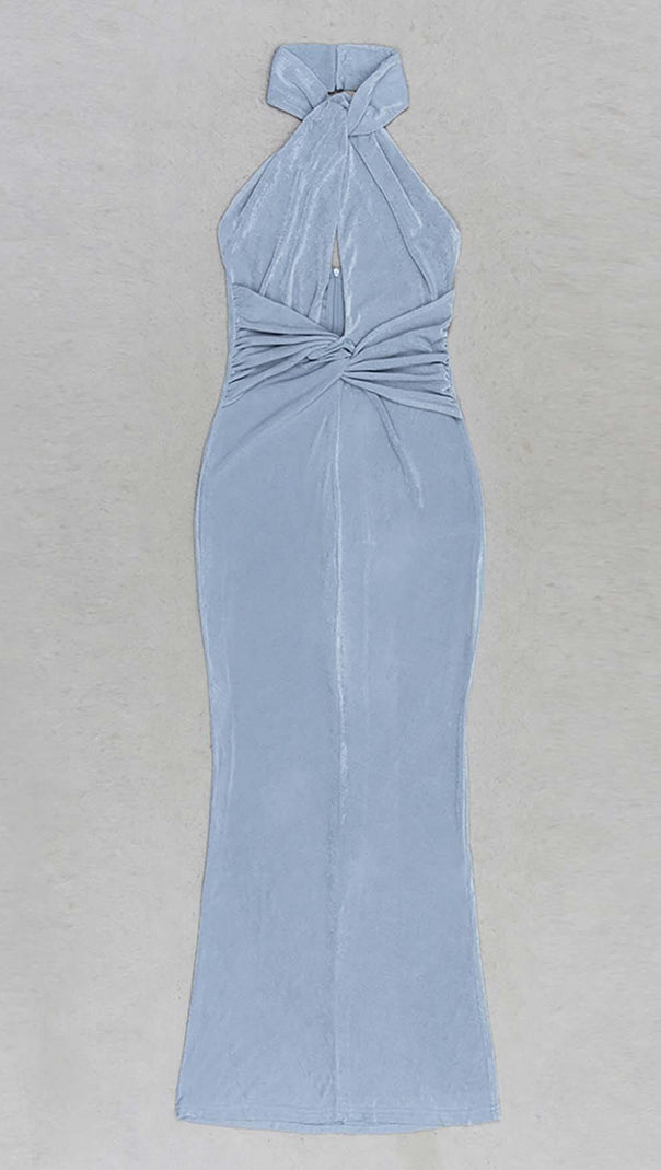 AIIZIE CUTOUT HALTER MIDI DRESS IN MISTY SKY - product image