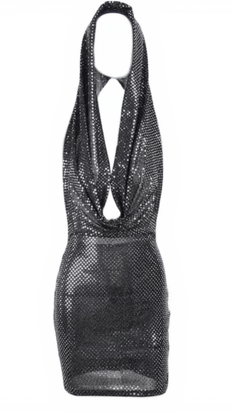 CIARAN GLITTER PLUNGE HOODED DRESS