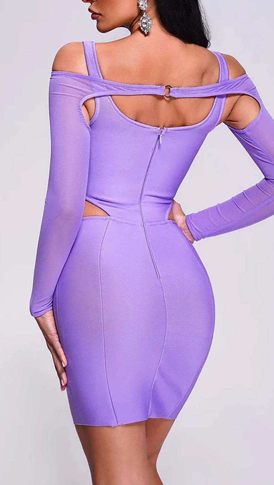CUTOUT MESH SLEEVE CORSET MINI DRESS IN LAVENDER