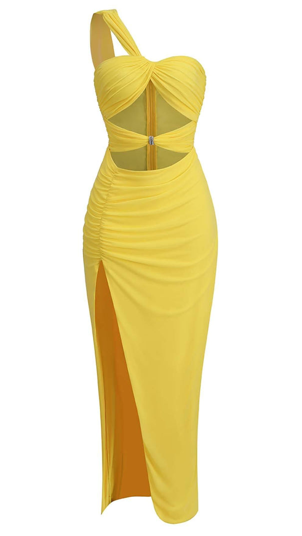 AIIZIE CUTOUT ONE-SHOULDER MIDI DRESS IN LEMON - product image