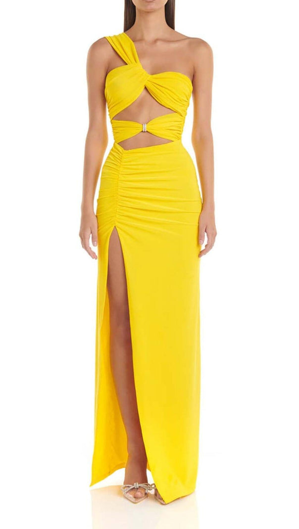AIIZIE CUTOUT ONE-SHOULDER MIDI DRESS IN LEMON - product image
