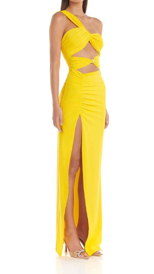 AIIZIE CUTOUT ONE-SHOULDER MIDI DRESS IN LEMON - product image