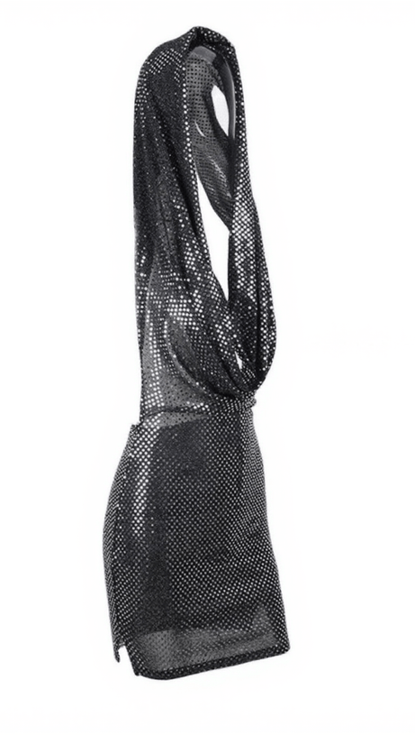 CIARAN GLITTER PLUNGE HOODED DRESS