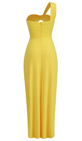 CUTOUT ONE-SHOULDER MIDI DRESS IN LEMON