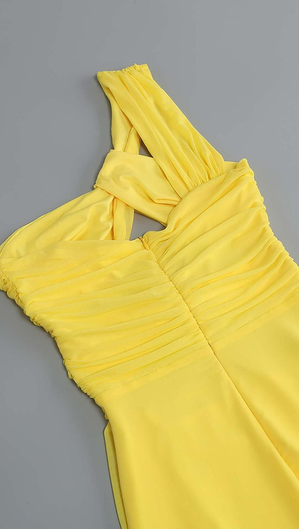 AIIZIE CUTOUT ONE-SHOULDER MIDI DRESS IN LEMON - product image
