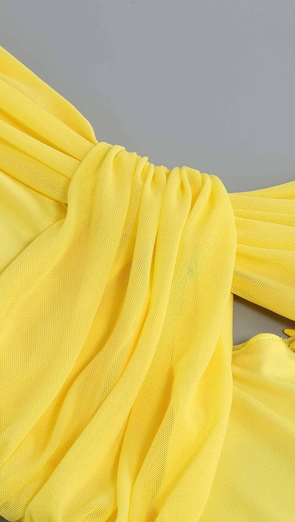 ABITO MIDI MONOSPALLA CON TAGLIO COLOR LIMONE