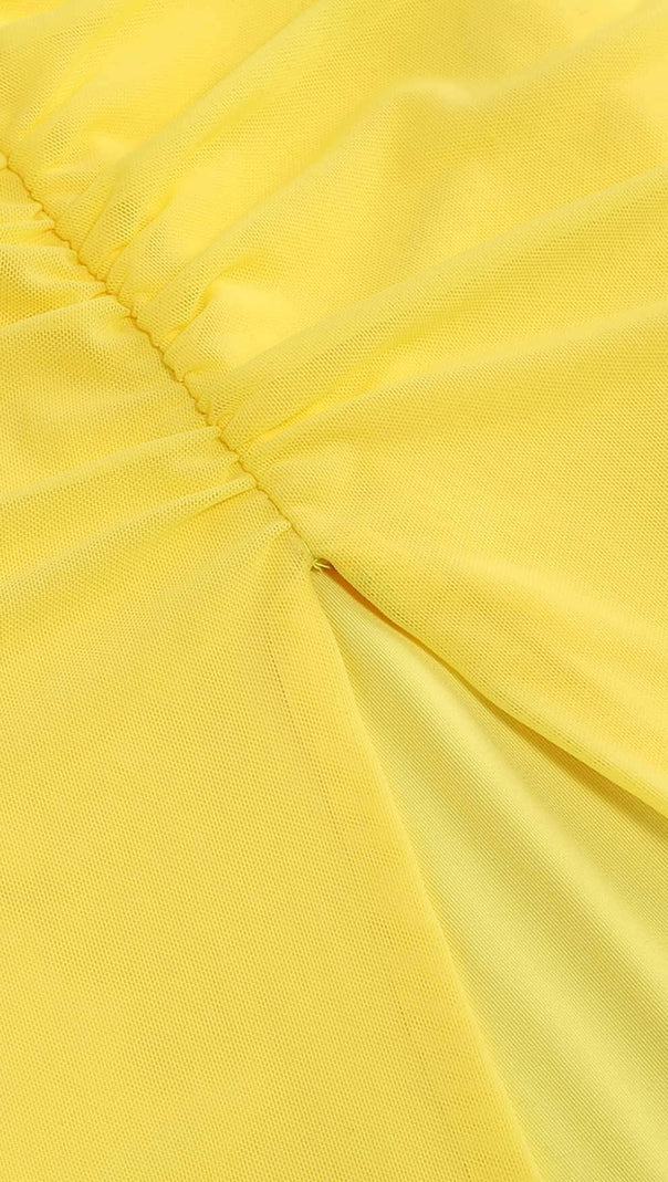 ABITO MIDI MONOSPALLA CON TAGLIO COLOR LIMONE