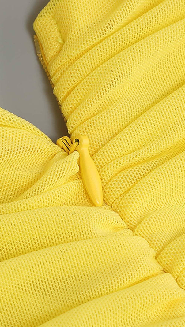 ABITO MIDI MONOSPALLA CON TAGLIO COLOR LIMONE