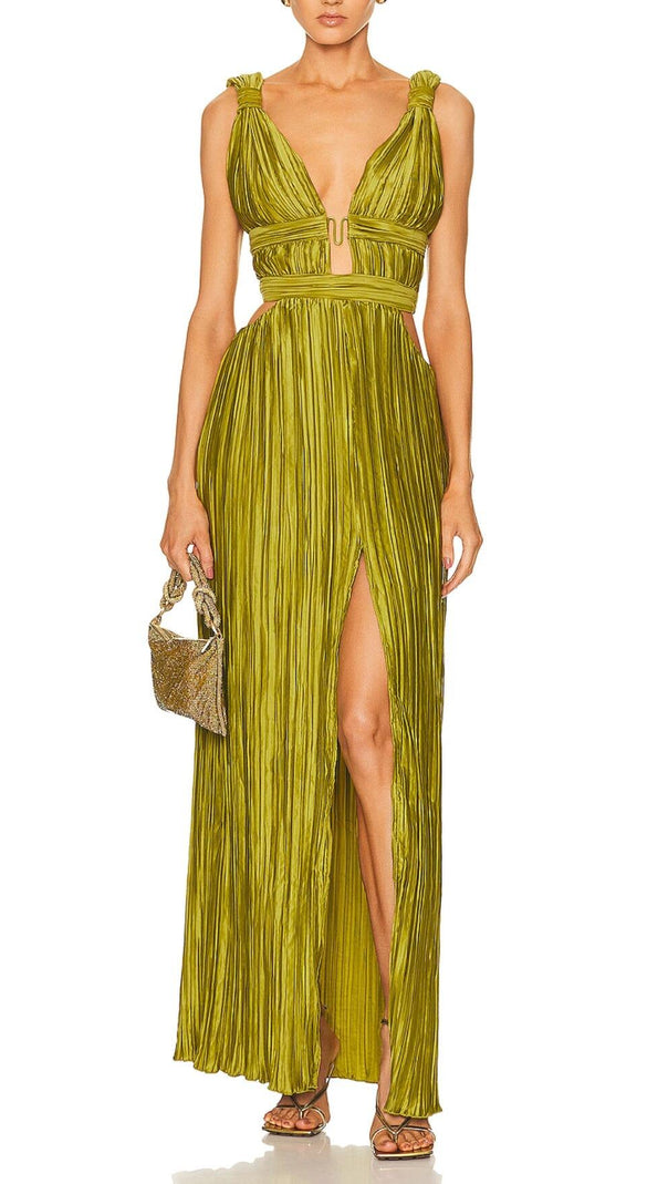 AIIZIE CUTOUT PLUNGE MIDI DRESS IN LIME GREEN - product image