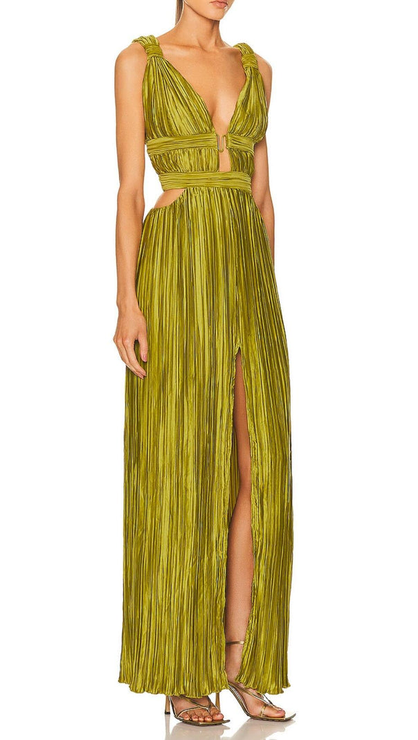 AIIZIE CUTOUT PLUNGE MIDI DRESS IN LIME GREEN - product image