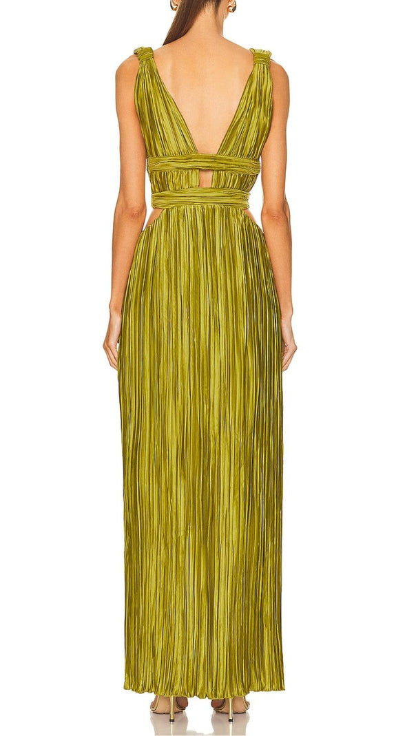 AIIZIE CUTOUT PLUNGE MIDI DRESS IN LIME GREEN - product image