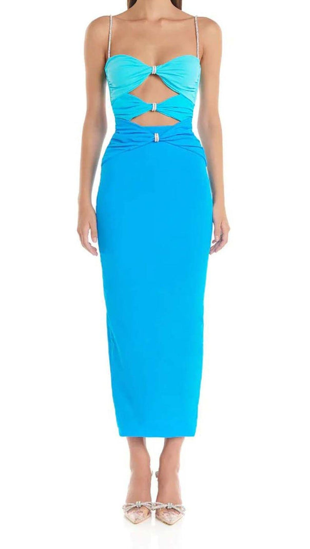 AIIZIE CUTOUT RHINESTONE MIDI DRESS IN BLUE - product image