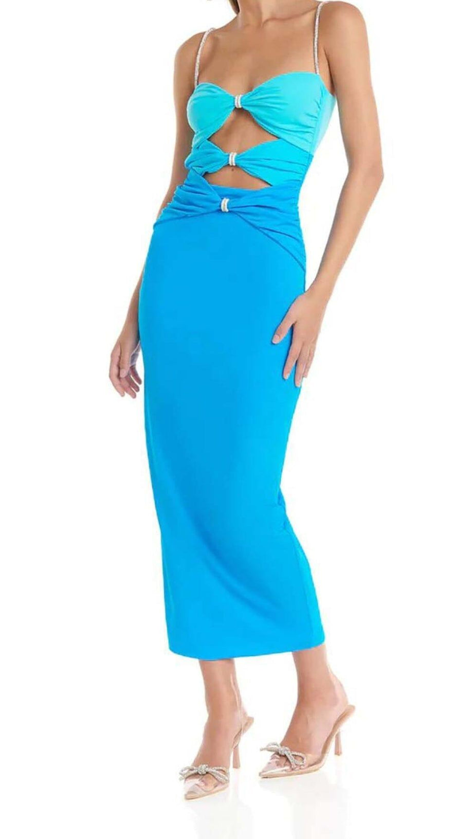 MIDIKLEID MIT STRASS-AUSSCHNITT IN BLAU