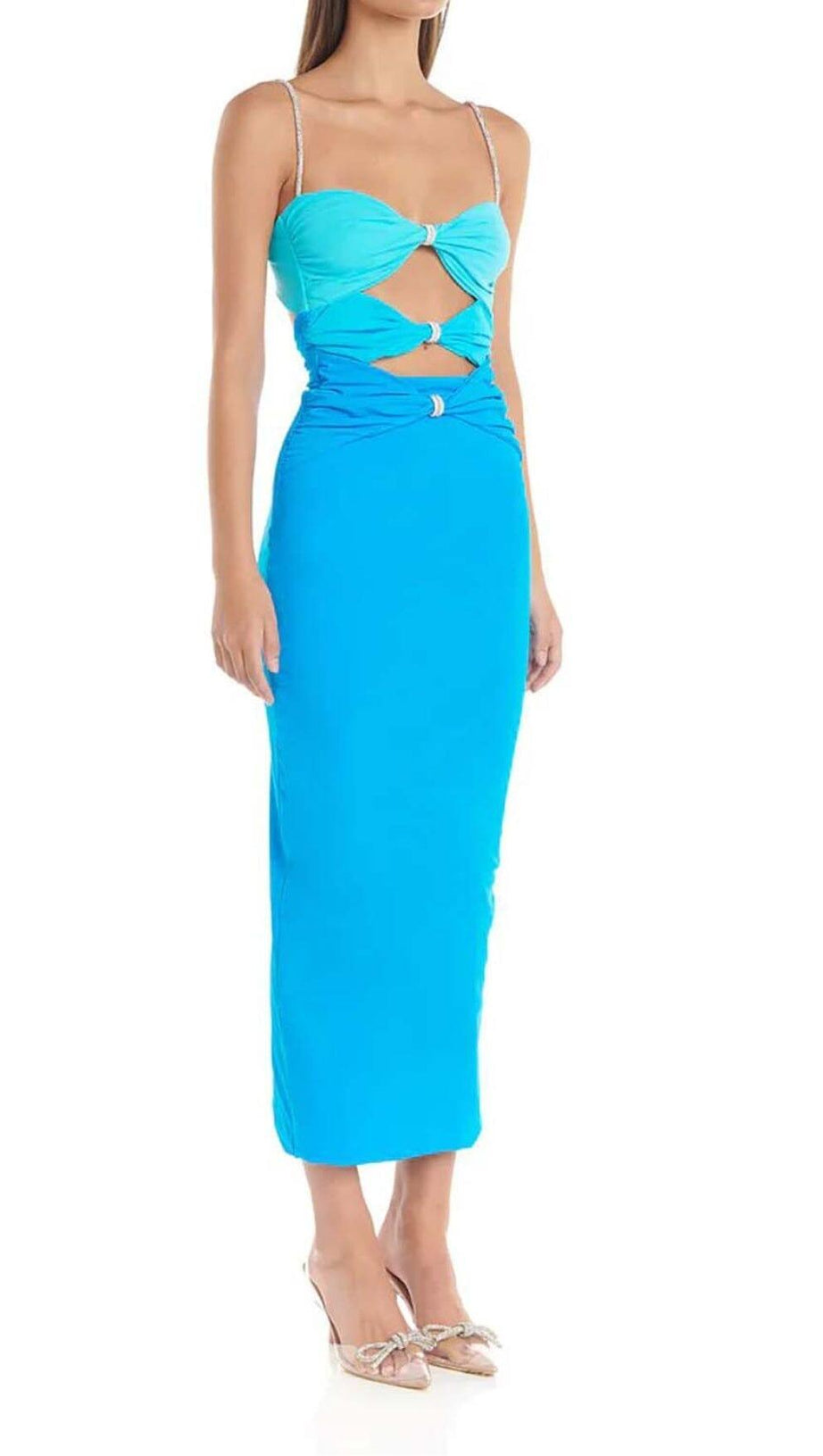 MIDIKLEID MIT STRASS-AUSSCHNITT IN BLAU