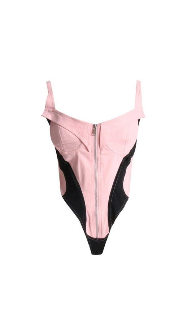 AIIZIE DENIM CORSET BODYSUIT IN PINK - product image