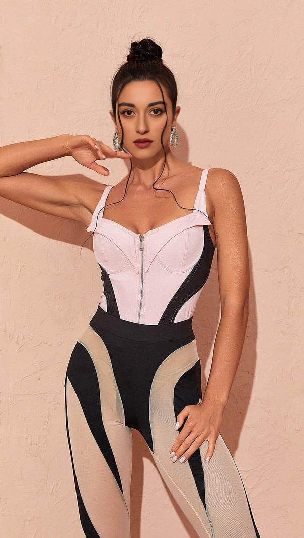 AIIZIE DENIM CORSET BODYSUIT IN PINK - product image