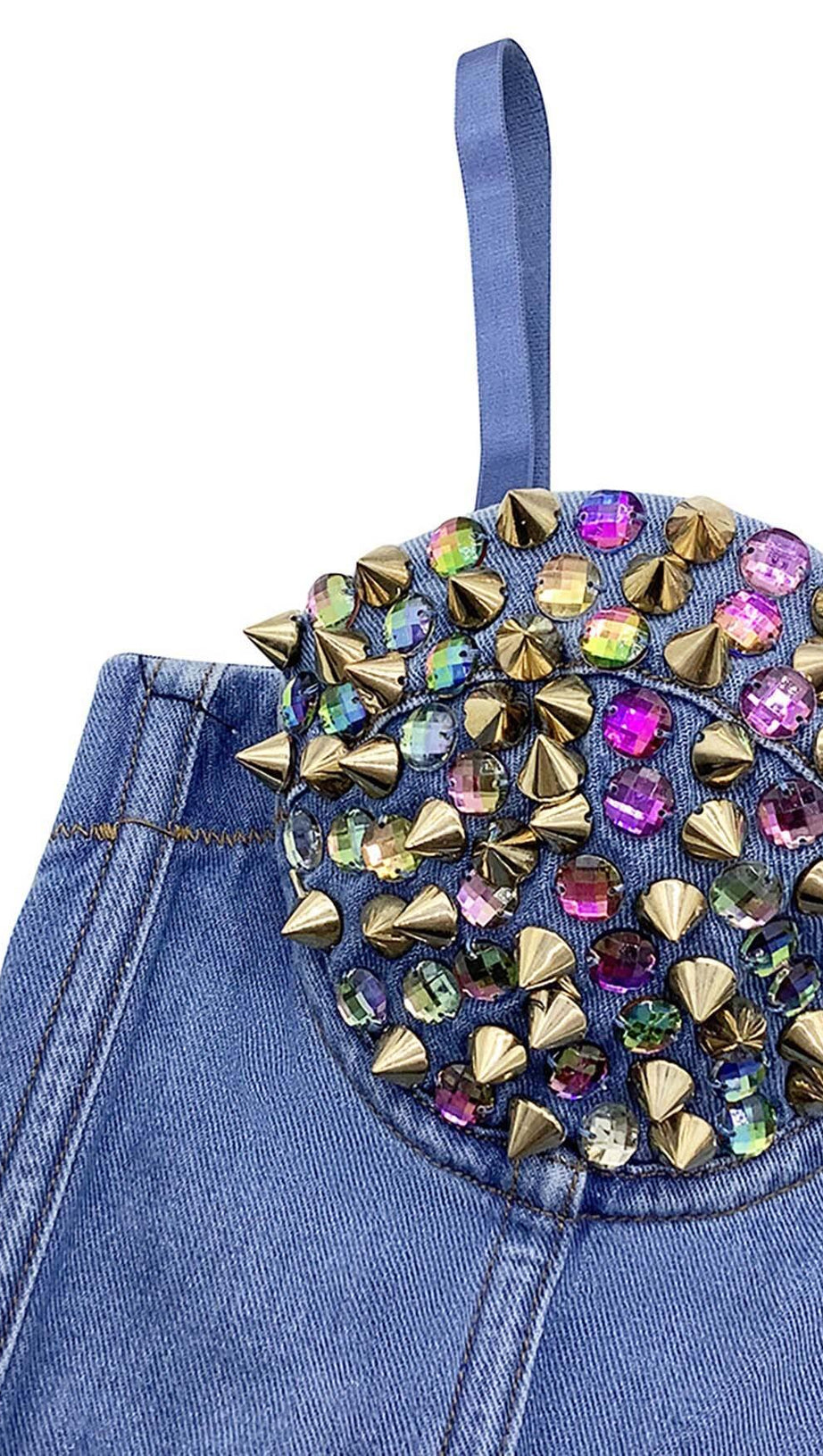 DENIM CRYSTAL CROPPED TOP IN BLUE