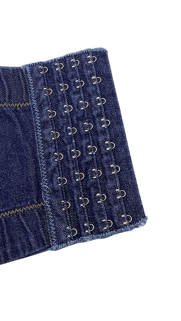 AIIZIE DENIM CRYSTAL CROPPED TOP IN BLUE - product image