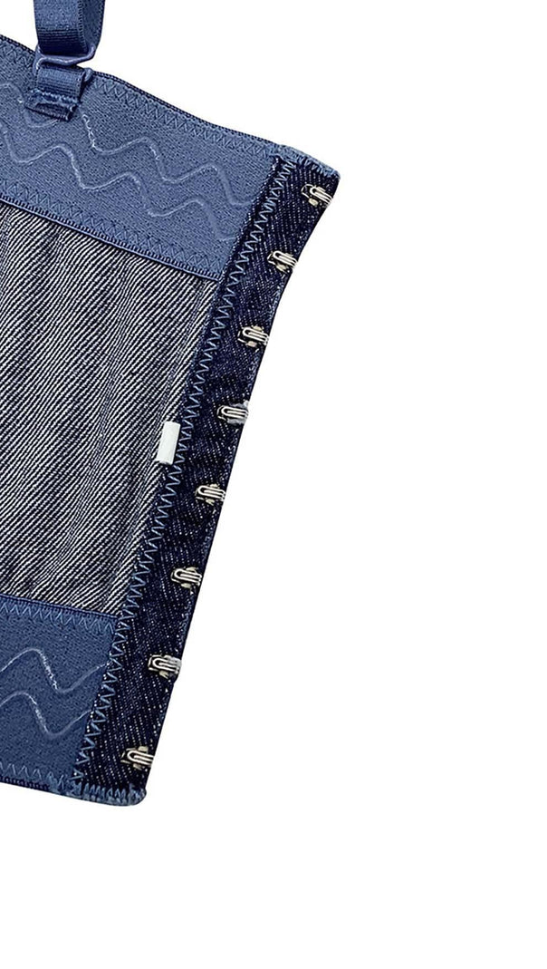 AIIZIE DENIM CRYSTAL EMBELLISHED CROPPED TOP IN NAVY BLUE - product image