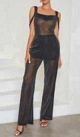 DIAMANTE MESH JUMPSUIT IN BLACK