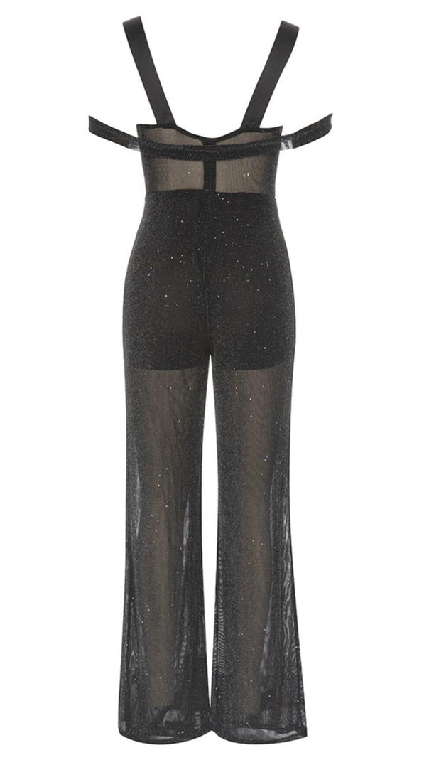 AIIZIE DIAMANTE MESH JUMPSUIT IN BLACK - product image