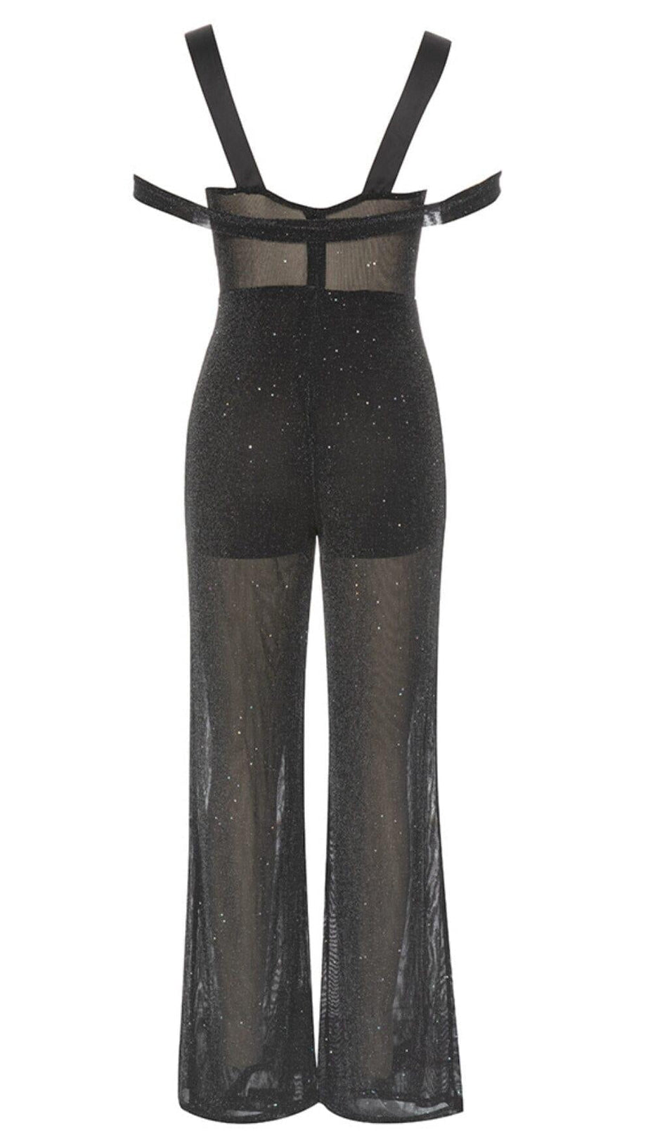 DIAMANTEN-NETZ-JUMPSUIT IN SCHWARZ