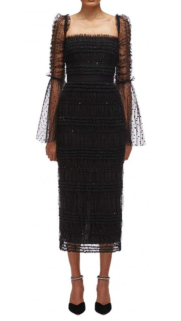 AIIZIE DOT MESH MIDI DRESS IN BLACK - product image