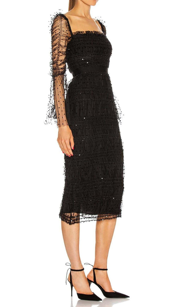 AIIZIE DOT MESH MIDI DRESS IN BLACK - product image