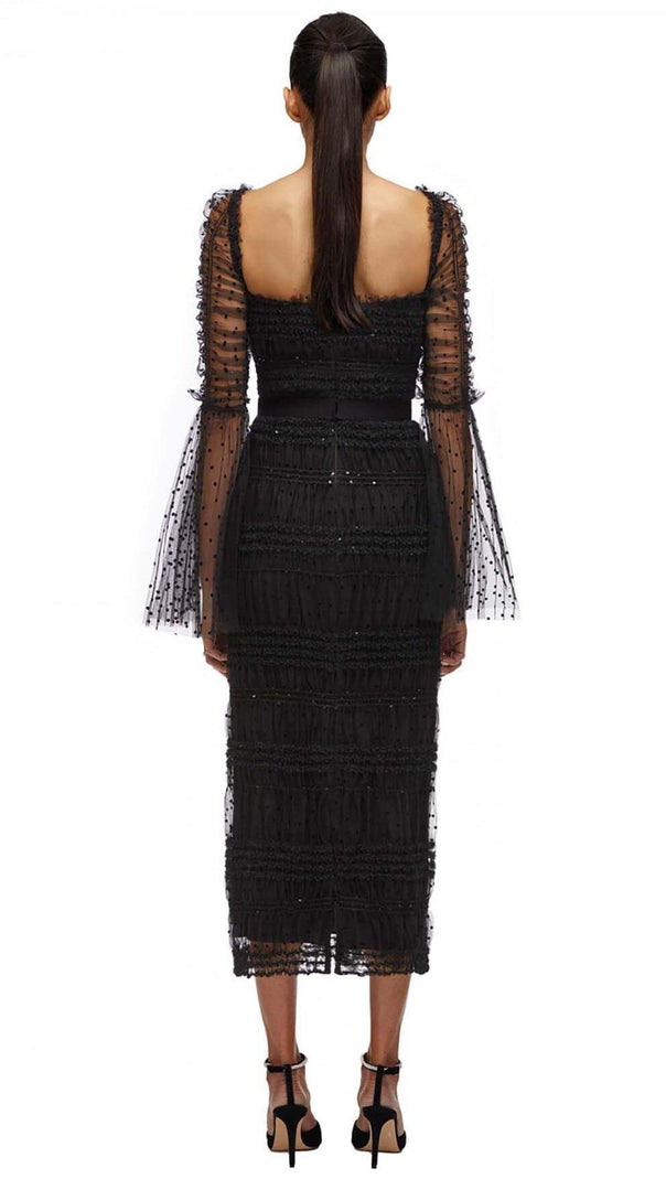 AIIZIE DOT MESH MIDI DRESS IN BLACK - product image