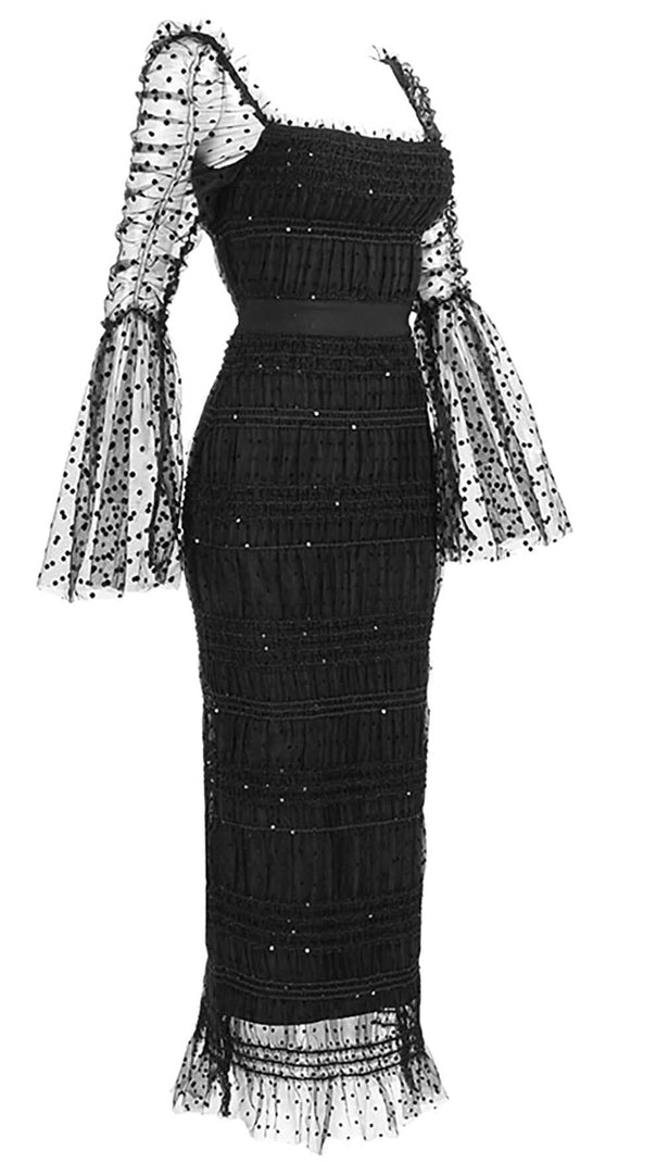 AIIZIE DOT MESH MIDI DRESS IN BLACK - product image