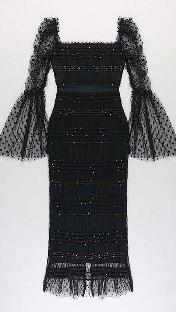 AIIZIE DOT MESH MIDI DRESS IN BLACK - product image