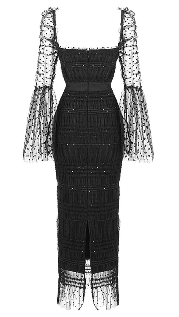 AIIZIE DOT MESH MIDI DRESS IN BLACK - product image