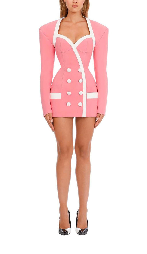 DOUBLE-BREASTED BLAZER DRESS IN PINK