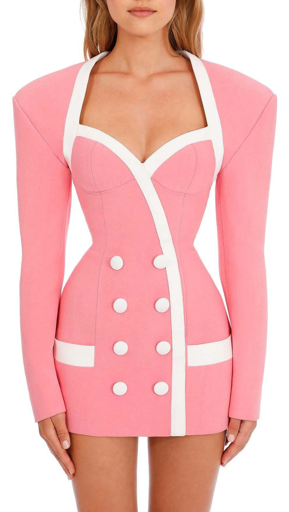 DOUBLE-BREASTED BLAZER DRESS IN PINK