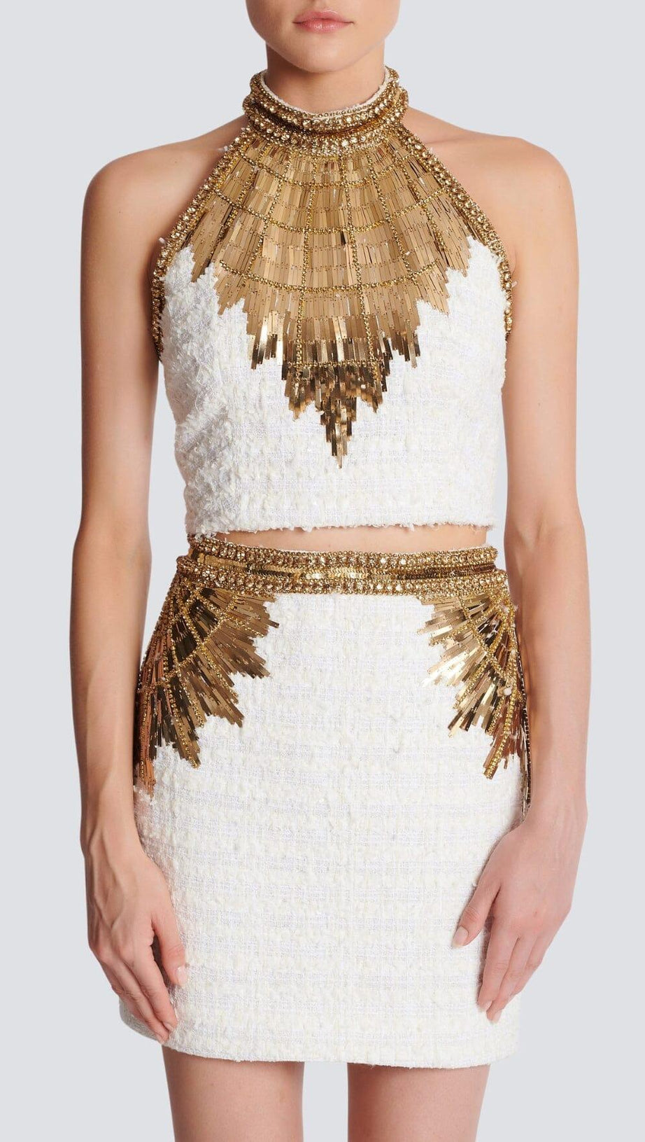 EMBELLISHED CROP TWO PIECE SUIT