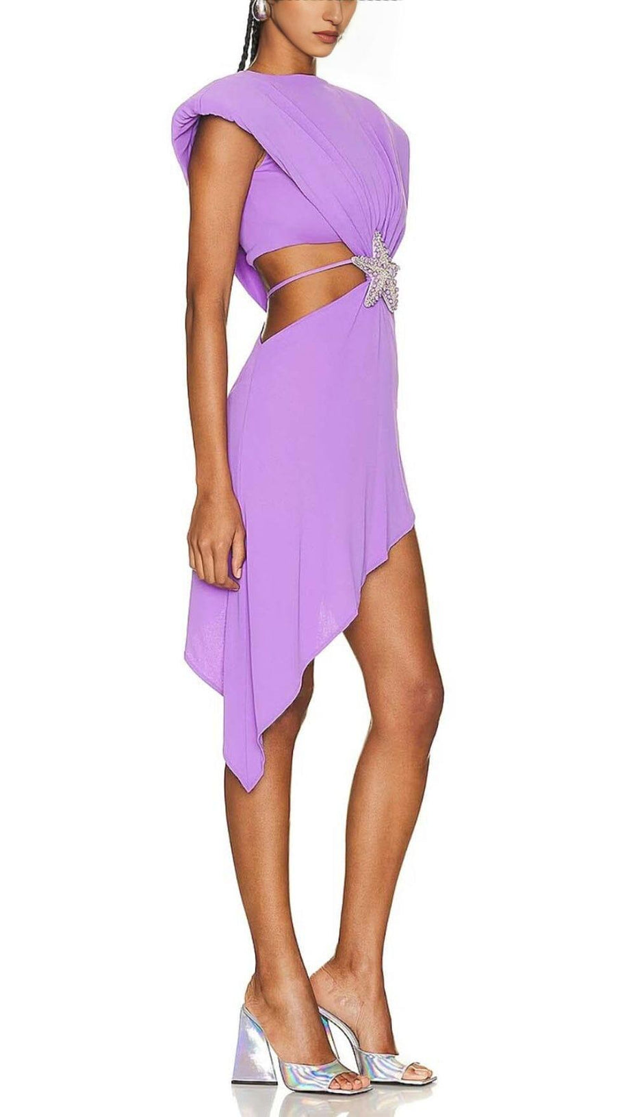 MIDIKLEID MIT VERZIERUNGEN AUS KRISTALL IN LAVENDEL