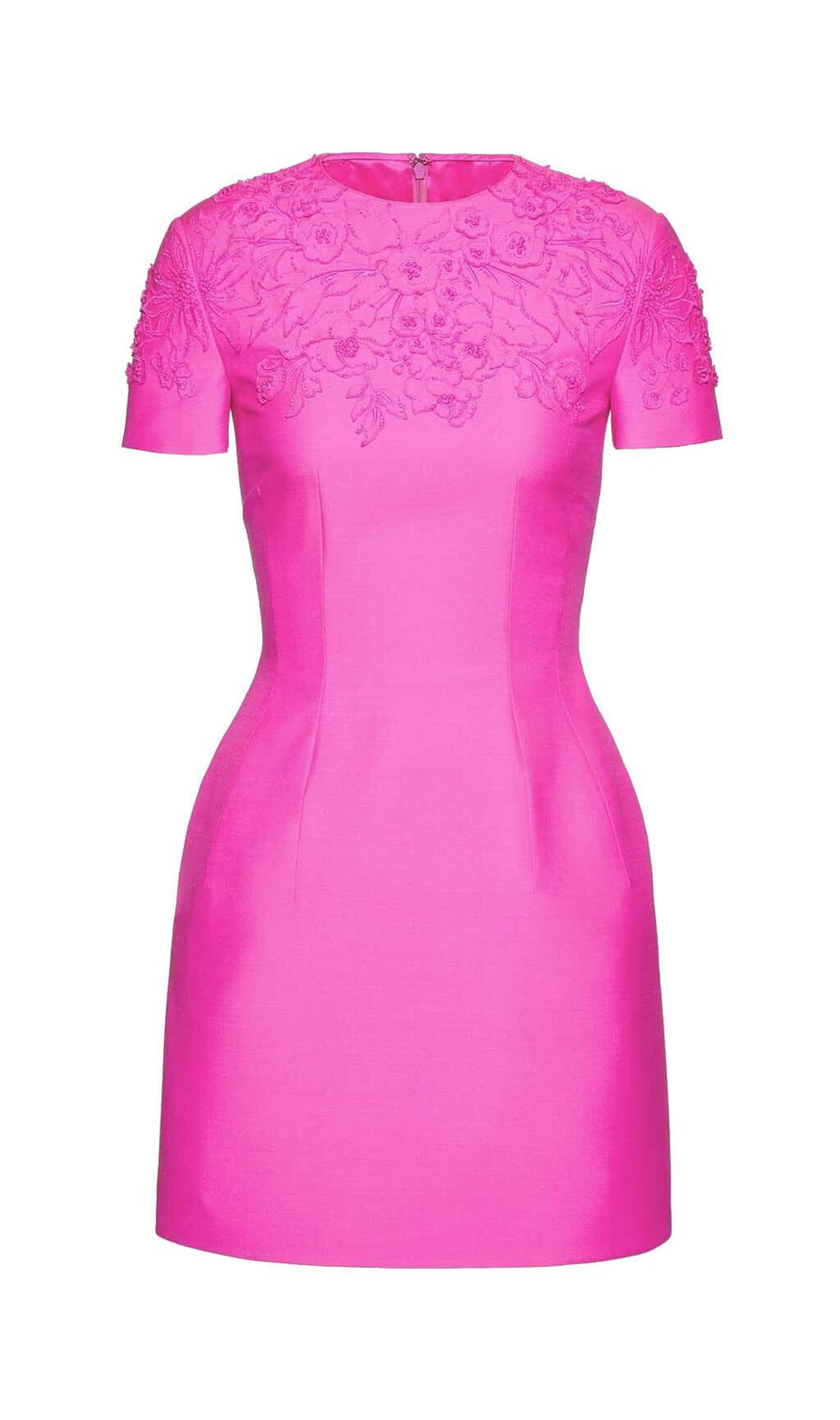 BESTICKTES, TAILLE ENGE BELASTENDES MINIKLEID IN PINK