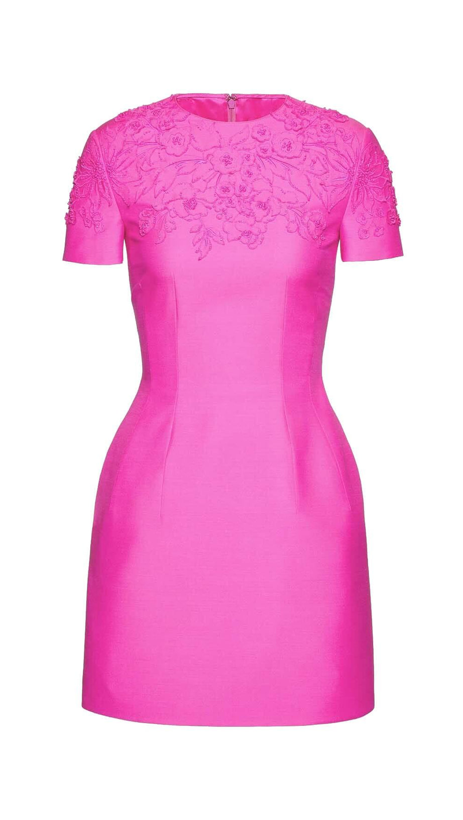 BESTICKTES, TAILLE ENGE BELASTENDES MINIKLEID IN PINK