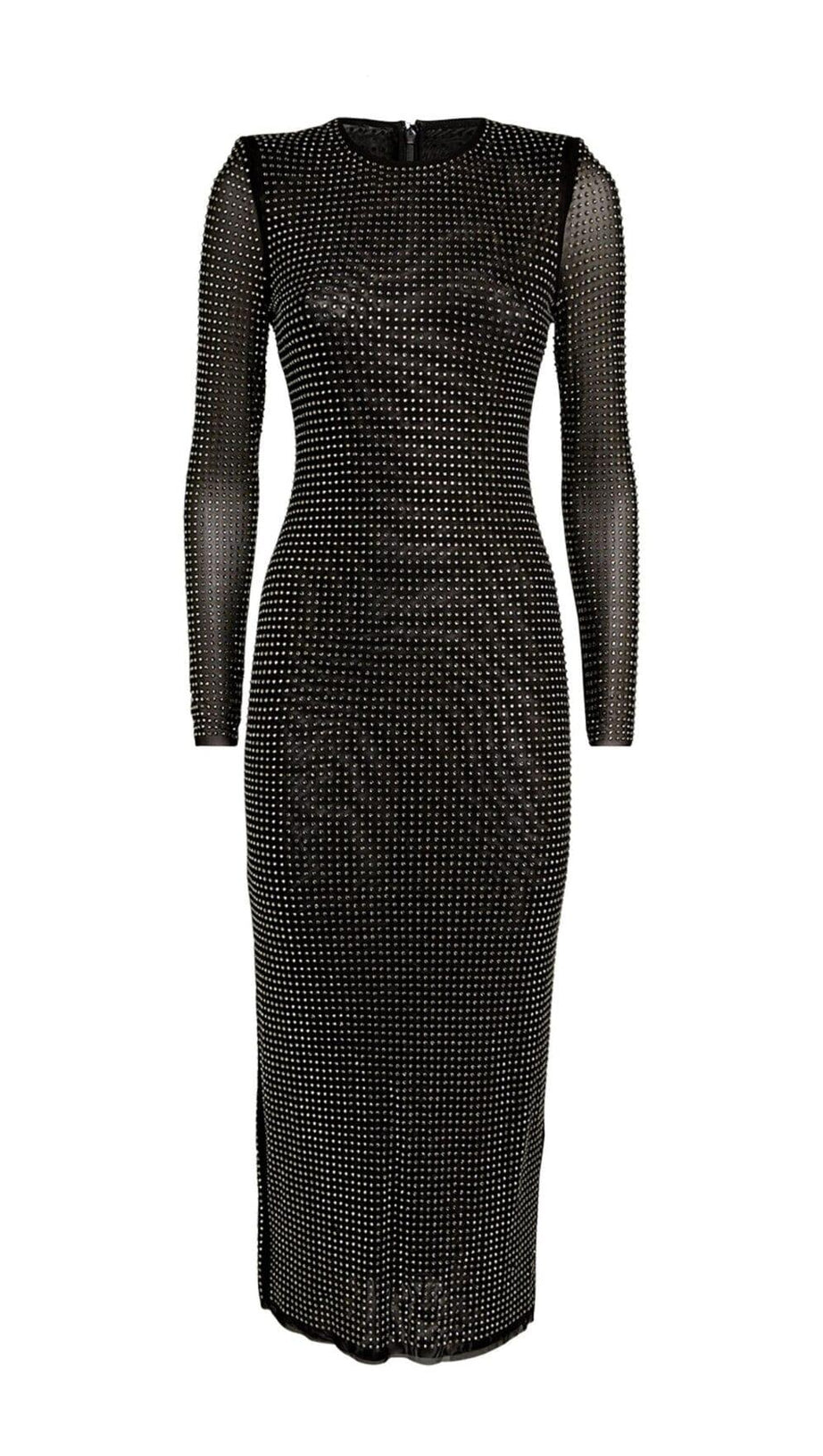 Verziertes Mesh-Midikleid in Schwarz