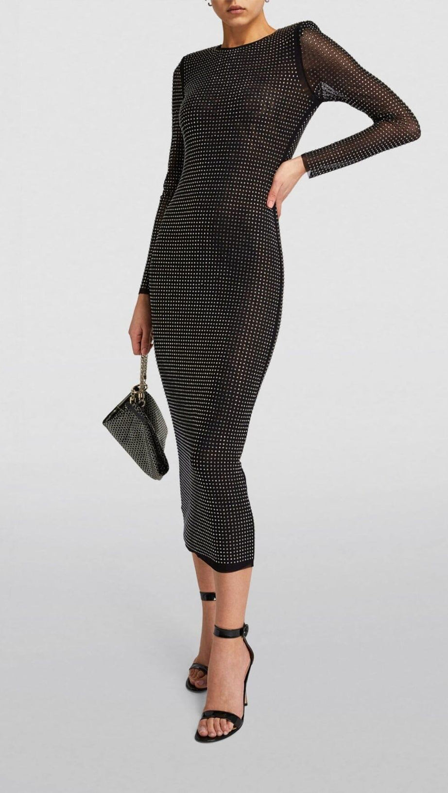 Verziertes Mesh-Midikleid in Schwarz