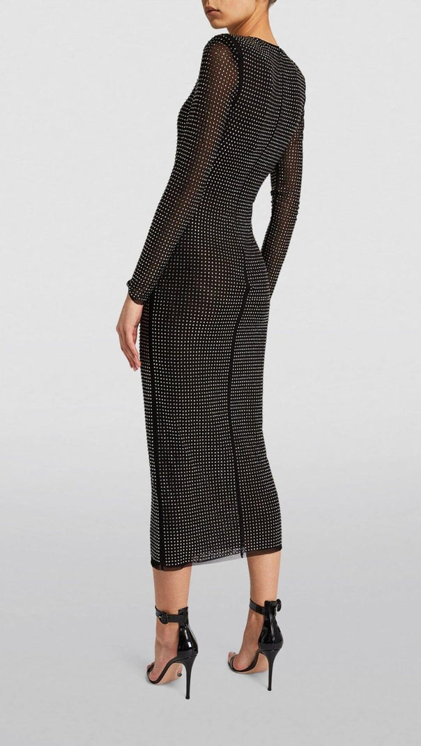 AIIZIE ENBELLISHED MESH MIDI DRESS IN BLACK - product image