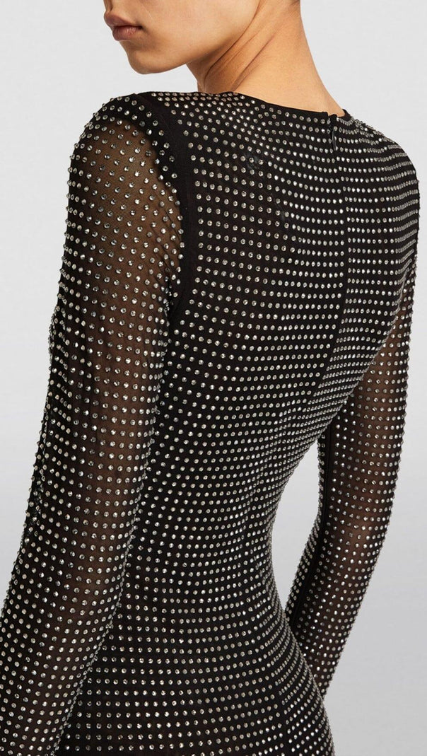 AIIZIE ENBELLISHED MESH MIDI DRESS IN BLACK - product image