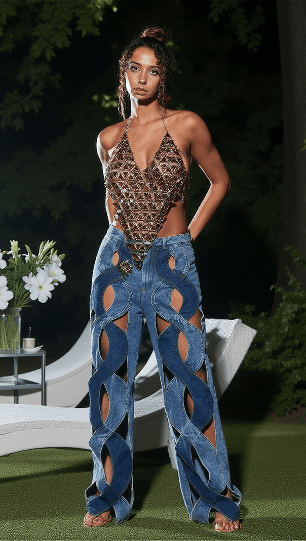 AIIZIE MEHETABEL CUTOUT DENIM PANTS - product image