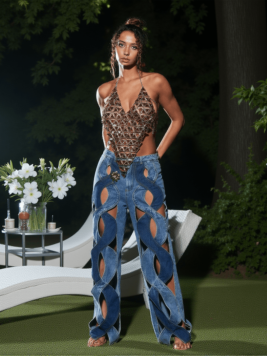 PANTALONI IN DENIM CON TAGLIO MEHETABEL