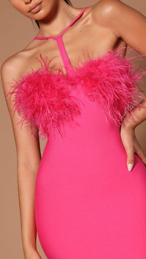 AIIZIE FEATHER HALTER MINI DRESS IN PINK - product image