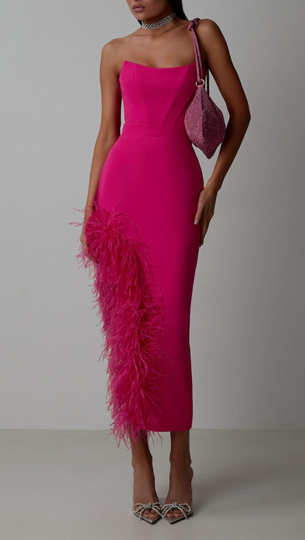 AIIZIE FEATHER HIGH-LOW DRESS IN RED - product image