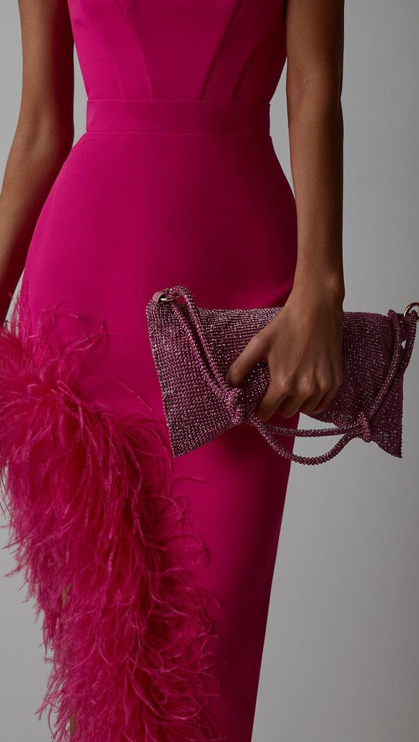 AIIZIE FEATHER HIGH-LOW DRESS IN RED - product image